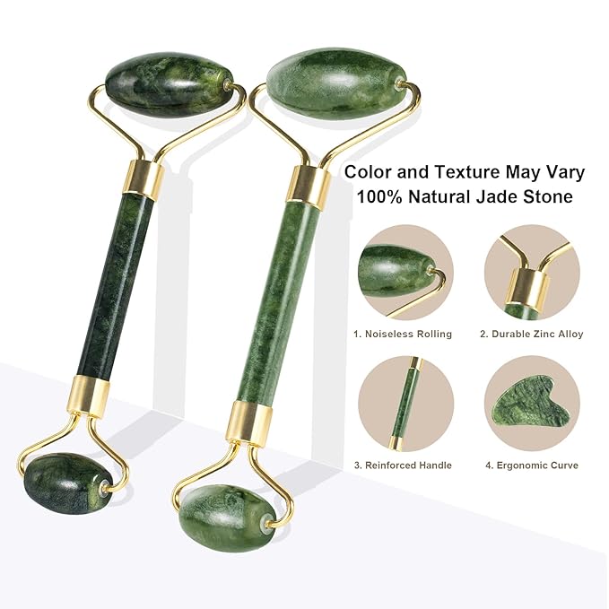 Gua Sha and Jade Roller Facial Tools for Face, Upgraded Face Roller for Wrinkles and Lifting, Face Massager and Gua Sha Set for Puffiness and Skin Care, Guasha Tool for Women and Men (Green)