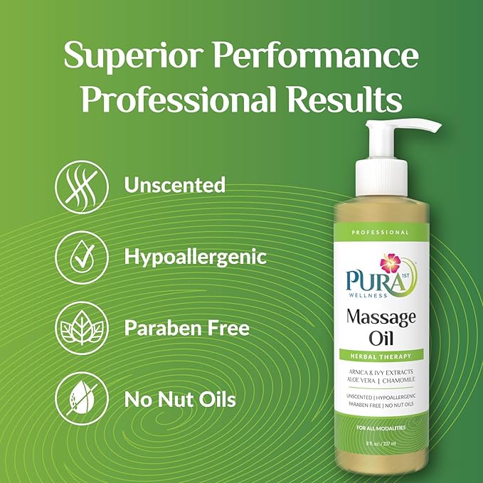 Herbal Massage Oil, Hypoallergenic Formula for Muscle Relief, Professional Deep Tissue Therapy, Massage Oil for Massage Therapy, Unscented Oil for Physical Therapy and Muscle Recovery, 8oz