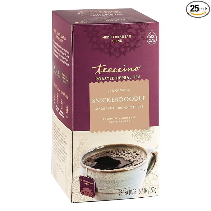 Teeccino Snickerdoodle Herbal Tea - Dessert Beverage That’s Prebiotic, Caffeine-Free & Acid Free, 25 Tea Bags