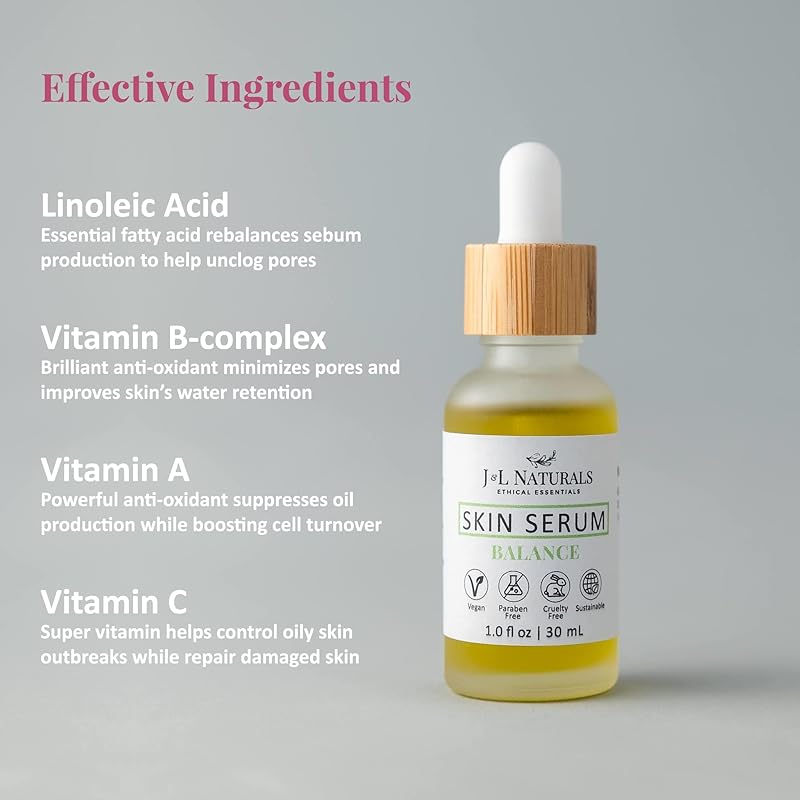 J&L Naturals | Face & Body Oil for Oily, Sensitive, Dry, Combination, Mature, & Dull Skin Types | With Jojoba Oil, Grapeseed Oil, Sunflower Oil (1 Fl Oz (Pack of 5), Balance (oily, combination))