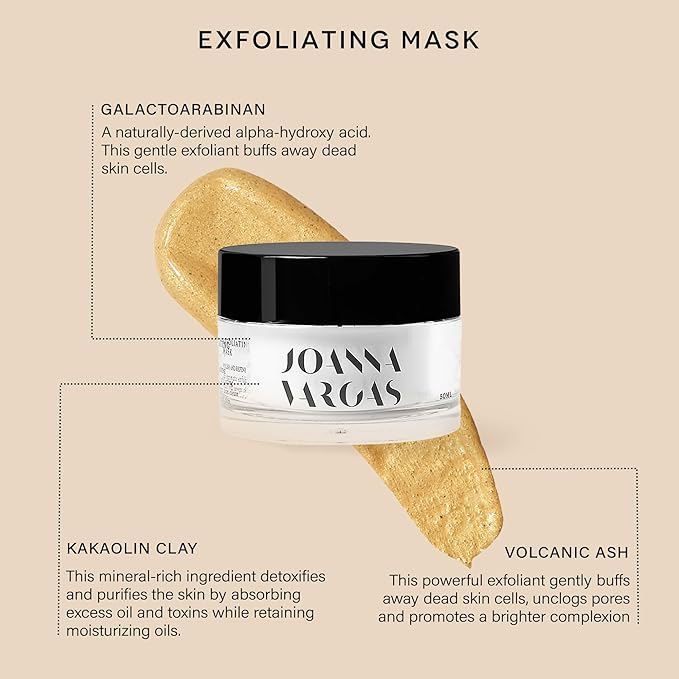 Joanna Vargas Exfoliating Face Mask for Women - Pore Cleansing Face Mask with Kaolin Clay & Volcanic Ash - Facial Cleanser & Gentle Exfoliator for Face - Purifying Facial Exfoliator for Glowing Skin