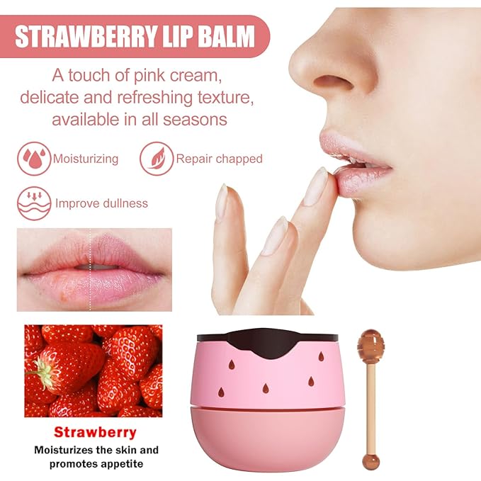 3Pcs Lip Balm Honey Pot, Lip Honey&Strawberry&Watermelon)