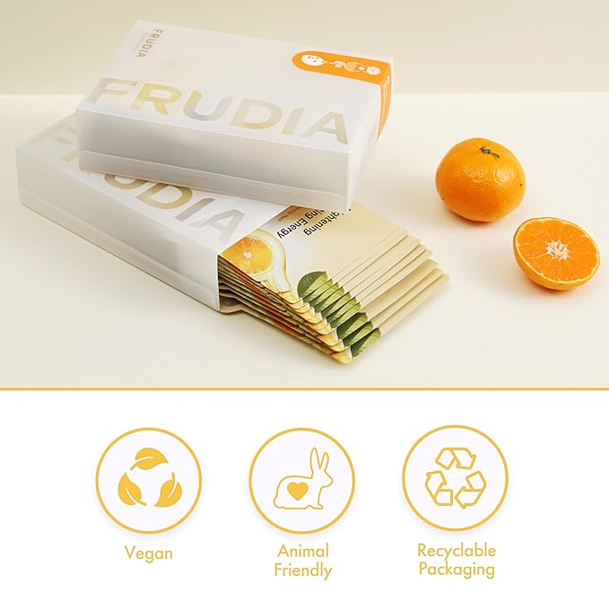 FRUDIA Citrus Clarifying Mask (10 Pack), Vitamin C Korean Face Mask with 46% Mandarin Peel Extract, Vegan Vitamin C & Mela-Zero for Brightening & Dark Spot Treatment