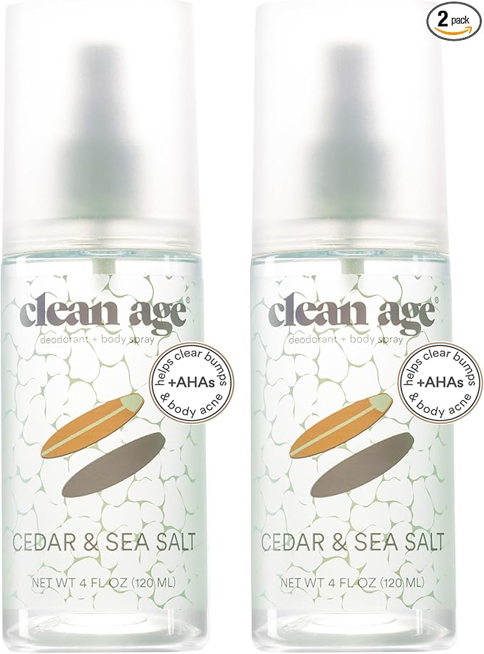 Aluminum Free Deodorant & Body Spray for Whole Body - Cedar 4oz (2 Pack) Clean Deodorant and Body Spray for Teen Boys and Girls - With AHA For Body Acne - Body Spray for Teens Formula
