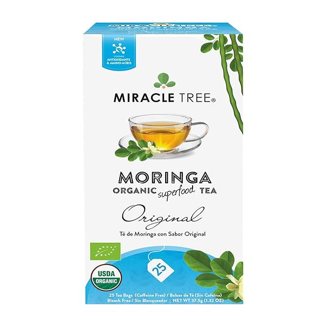 Miracle Tree - Organic Moringa Superfood Tea, 25 Individually Sealed Tea Bags, Original (Keto, Detox, Energy & Immunity Booster, Vegan, Gluten-Free, Organic, Non-GMO, Caffeine-Free)