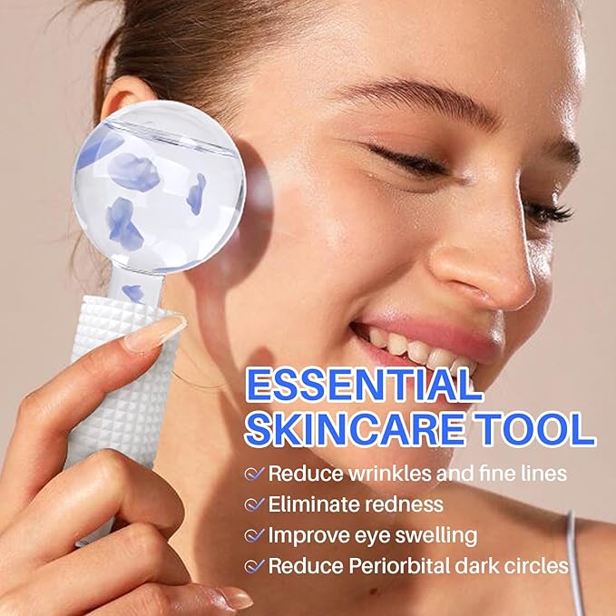 Ice Globes & Ice Roller for Face and Eyes - Facial Massage Tools for Skin Care, Reduce Wrinkles & Puffiness, Cooling Globes & Roller Ball for Glowing Skin (Blue/2PCS)