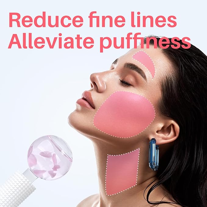 Ice Globes & Ice Roller for Face and Eyes - Facial Massage Tools for Skin Care, Reduce Wrinkles & Puffiness, Cooling Globes & Roller Ball for Glowing Skin (Pink/2PCS)