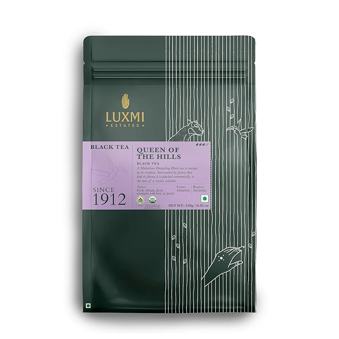 Luxmi Estates - Queen of the Hills - Organic Black Tea - Loose Leaf - 250g (125 cups) | Freshly Harvested Organic Makaibari Darjeeling Tea | Best Natural Flavor Tea The World Has To Offer