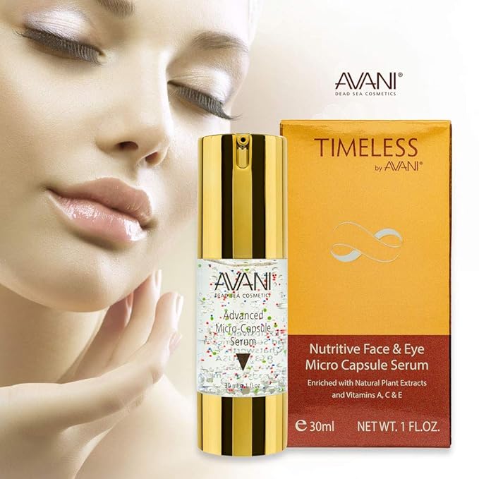 Timeless by AVANI Face & Eye Micro Capsule Serum, Blend of Dead Sea Minerals, Plant Extracts, and Vitamin A, C & E ,Active Enzymes for Smooth & Hydrated Skin - 1 fl. oz