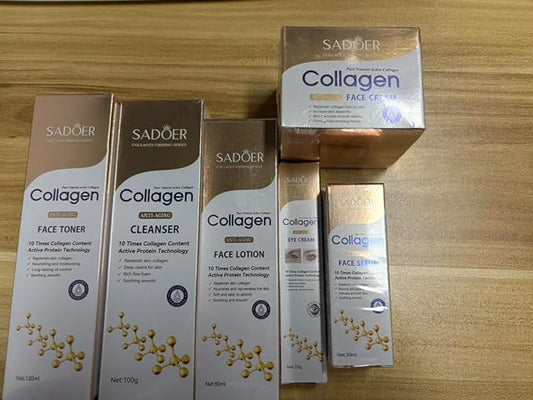Collagen Skin Care Set, Anti Aging Skincare Set for Face, Shrink Pores, Hydrate & Firm Skin, 6 Pcs Individually Packaged Skincare Kits for Women with Cleanser, Toner, Lotion, Serum, Cream, Eye Cream.