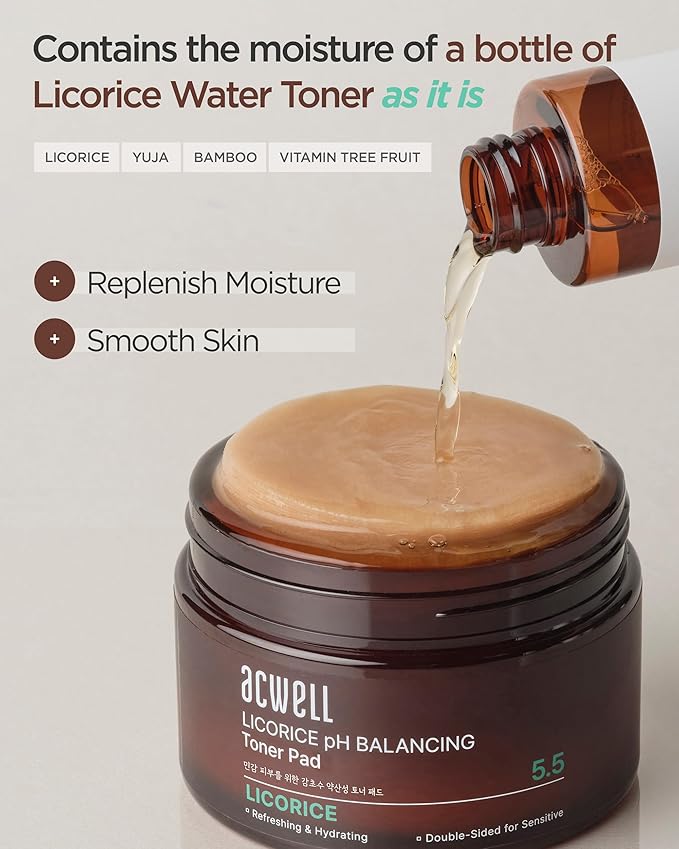 ACWELL Licorice pH Balancing Toner Pad + Licorice pH Balancing Advanced Facial Serum Ampoule Bundle