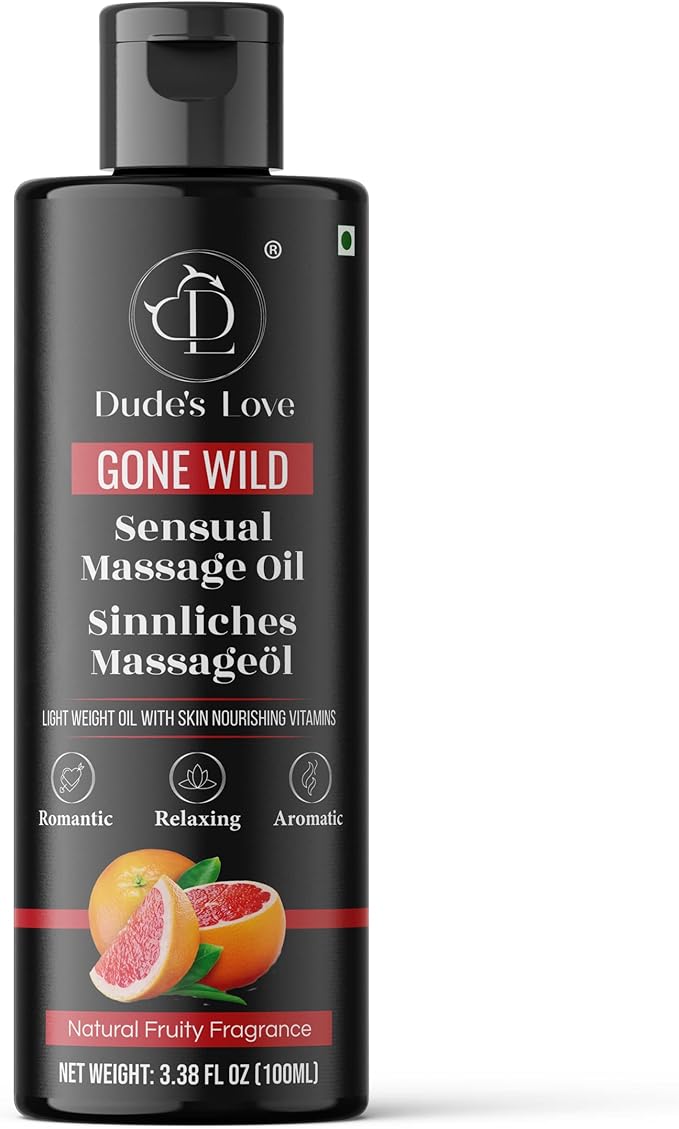 Dude's Love - Gone Wild - Fruity Sensual Massage Oil - Mind Detox | Edible Massage Oil Blend with Natural Grapefruit & Lime | Nourish & Moisturize Skin