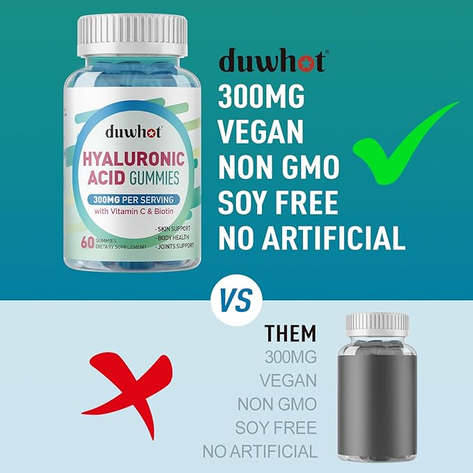 Hyaluronic Acid Gummies, Hyaluronic Acid Supplements Gummies, Hyaluronic Acid with Vitamin C & Biotin 5000mcg for Hair Skin Nails Gummies, 60 Chews