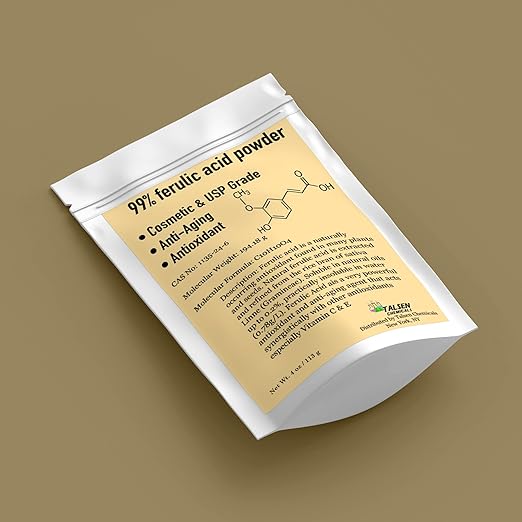 Ferulic Acid Powder Pure 99% Pure Cosmetic Grade Powder Pure Natural, DIY Skincare (4 Oz / 113 Grams), by Talsen Chemicals