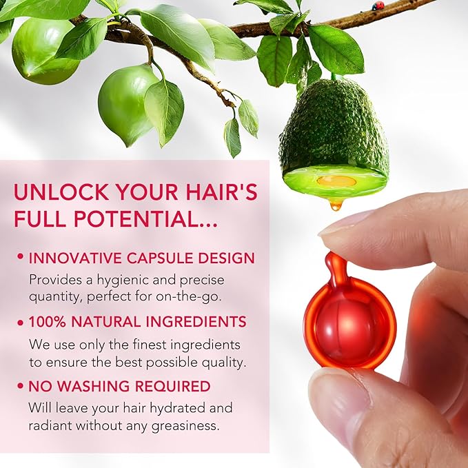 Hair Styling Serum for Frizzy & Dry Hair, Hair Oils Vitamins in Capsules, Hair Treatment Serum with Moroccan, Macadamia Oil - Vitamins A C E B5 Hair Oil Capsules for Women Men