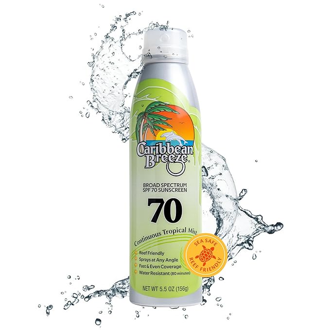 Continuous Tropical Mist Spray Sunscreen SPF 70, Reef Safe Sunscreen Spray, Up to 80 Minutes Water Resistant Sunscreen Face Spray, 5.5 Ounces