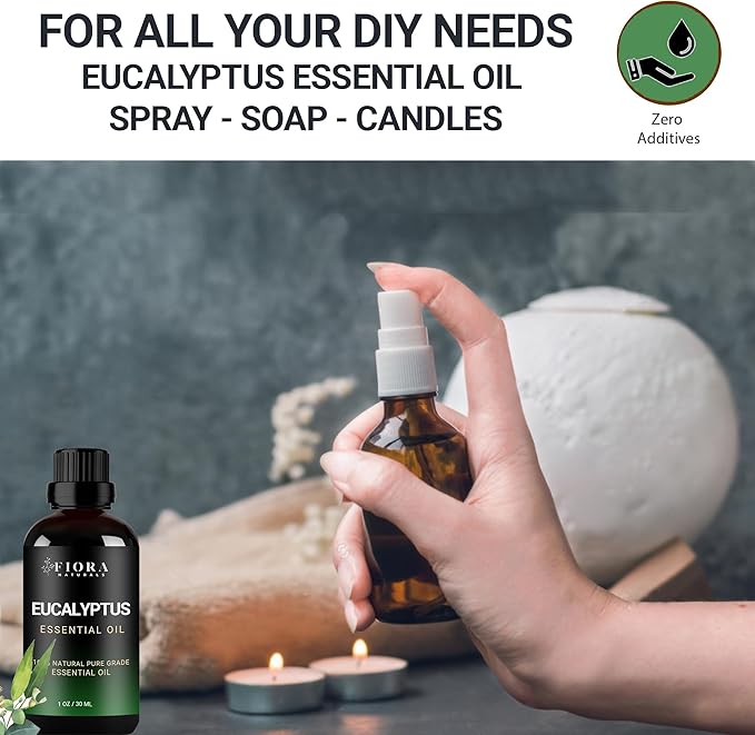 Eucalyptus Essential Oil - 100% Pure Eucalyptus Oil for Diffuser, Humidifier, Sinus, Cold, and Aromatherapy - Natural Eucalyptus Oil for Skin, Hair, Scalp and Massage
