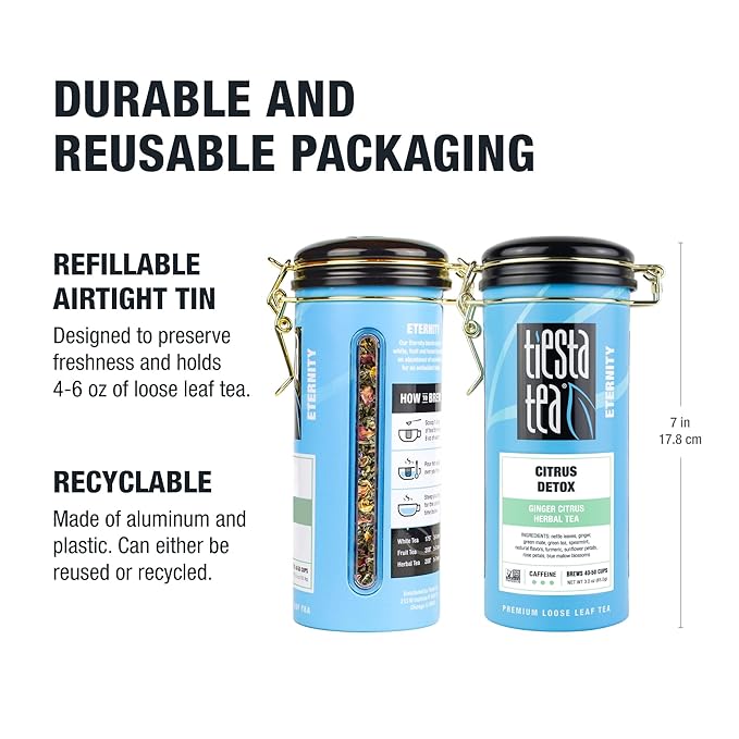 Tiesta Tea - Ginger Citrus Herbal Tea | Loose Leaf | Lemon Ginger with Mint and Chamomile | Herbal Bags Alternative, Hot or Iced, Caffeine-Free | Refillable Tin, Brews 50 Cups | 3 Ounce