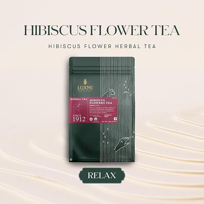 Luxmi Estates - Pure Hibiscus Herbal - Organic Hibiscus Tea - Loose Leaf - 250g (125 cups) | With Organic Hibiscus Flowers | Single Ingredient | Helps with Blood Pressure and Imrpove Heart Health