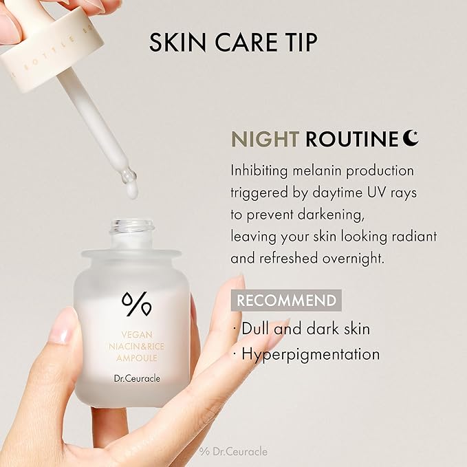 Dr.Ceuracle by leegeehaam Vegan Niacin & Rice Ampoule (30 ml / 1.01 fl. oz.) - Discoloration Correcting Facial Treatment Serum with Soft and Silky Finish