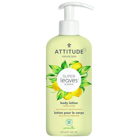 ATTITUDE Body Lotion, EWG Verified Moisturizer, Vegan Skin Care Products, Non-Greasy, Hydrating for Dry Skin, Cruelty Free, Refreshing, Lemon Leaves, 16 Fl Oz
