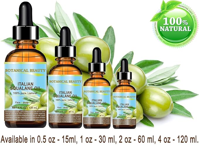 Botanical Beauty SQUALANE Italian Olive. 100% Pure/Natural/Undiluted Oil. 2 fl.oz- 60ml. 100% Ultra-Pure Moisturizer for Face, Body & Hair. Reliable 24/7 skincare protection