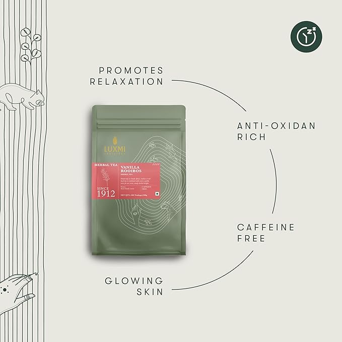 Luxmi Estates Organic Rooibos Vanilla Tea, 50 Tea Bags, Calming Tea, Perfect for Unwinding After A Long Day
