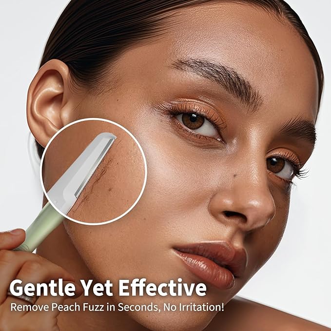 Face Razors for Women, Dermaplane Razor for Women Face, Eyebrow Razor, Facial Razors, Dermaplaning Tool, Reusable Metal Handle with 8 Microblades for Sensitive Skin, Peach Fuzz Remover, Green