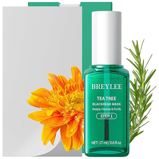 BREYLEE Blackhead Remover Mask, Tea Tree Oil Nose Pore Strips +100 papers, Puntos Negros, Peel Off Mask for Nose and Face, Pore Cleanser Purifying, Brush Desigh