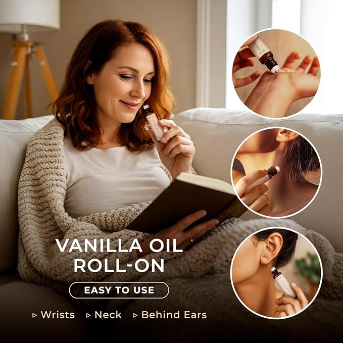 Gya Labs Vanilla Essential Oil Roll on for Skin - 100% Pure Natural Vanilla Perfume Oil for Women, Self Care Roller Aromatherapy, Alcohol Free, Travel Size (0.34 Fl Oz)