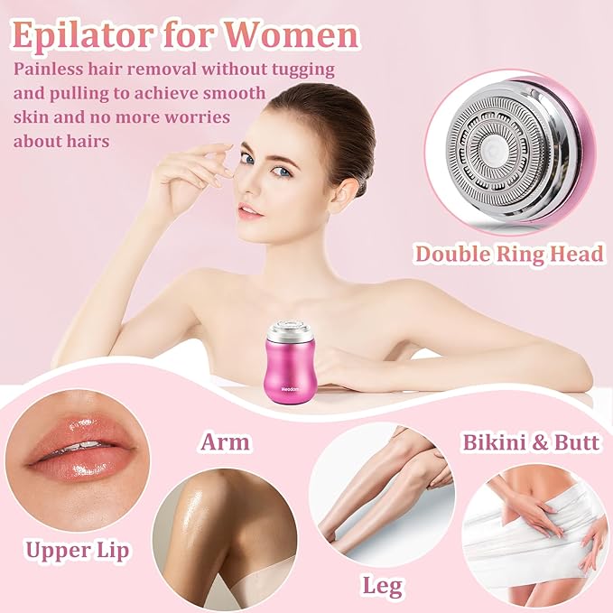 Facial Hair Removal for Women, Electric Painless Hair Remover for Face,Lip,Arm,Legs, Waterproof Shaver Razor Epilator for Women with Cordless USB Recgargeable (Pink)