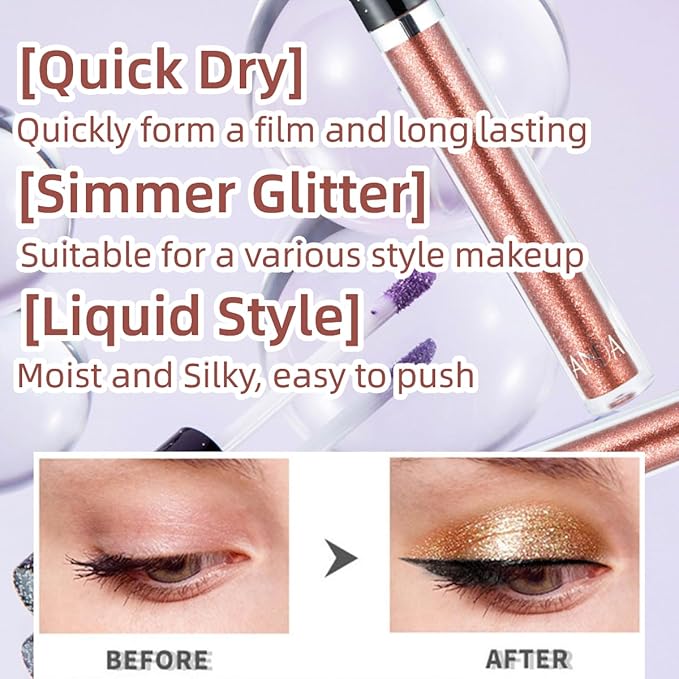 Eyeshadow liquid Glitter Long Lasting Pigments Metals Gloss Shimmer Eyeshadow Glow Eye Makeup (Rosegold)