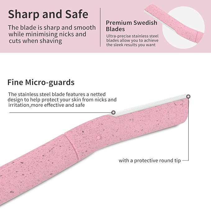 Dermaplane Razor, Face Razors for Women, Dermaplaning Tool for Women Face, Remove Facial Hair and Perfectly Shape Brows, with Protective Cover, 5 Count, Pink