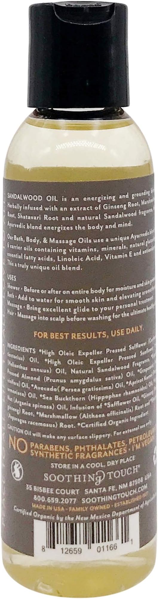 Soothing Touch Organic Bath, Body & Massage Oil, Sandalwood, 4 Fl Oz