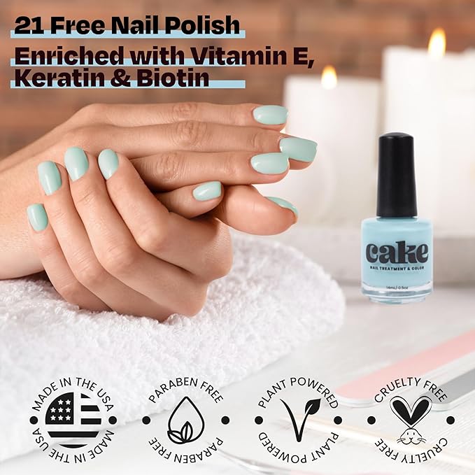 CAKE Power Boost Nail Strengthener & Nail Polish Duo: Color ""Perfect Day at Coco Cay"" - Keratin, Vitamin E, & Biotin Enriched, Nail Growth & Nail Hardener, (1 FL oz) CAKE Nail Treatment & Color, 2