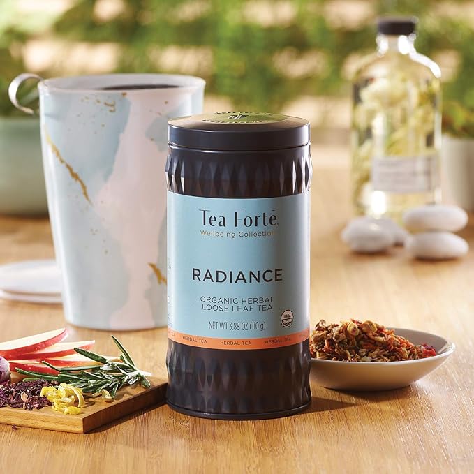 Tea Forte Radiance Premium Organic Loose Leaf Caffeine-Free Herbal Tea Blend Canister, Makes 35-50 Cups, Tea Gifts for Mother's Day