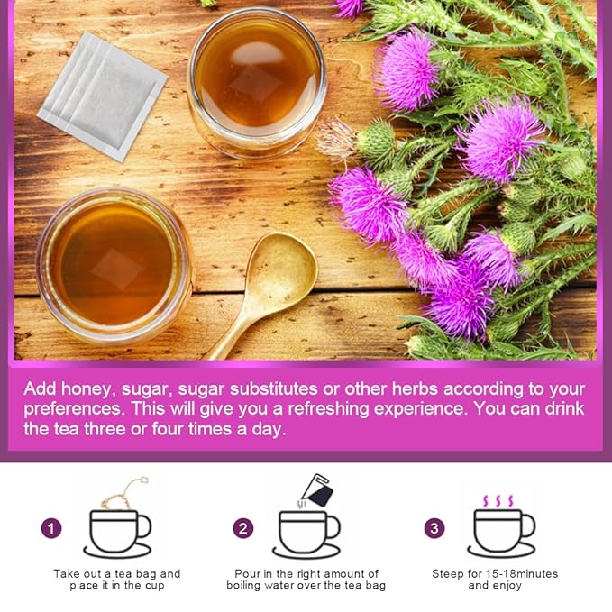 Organic Milk Thistle Tea Bags, Liver Support Herbal Tea, Caffeine Free, 30 Tea Bags