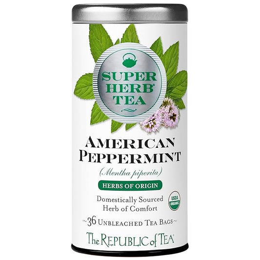 The Republic of Tea — Organic American Peppermint SuperHerb Tea Tin, 36 Herbal Tea Bags, Naturally Caffeine-Free Herbs of Origin