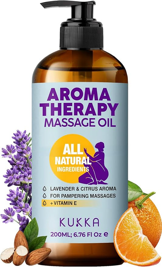 Kukka Aromatherapy Massage Oil for Massage Therapy - 6.76 Fl Oz - 100% Pure Natural - Lavender, Orange Aroma Therapy for Women & Man Body Oil - SPA & Relaxing Quality Moisturizing