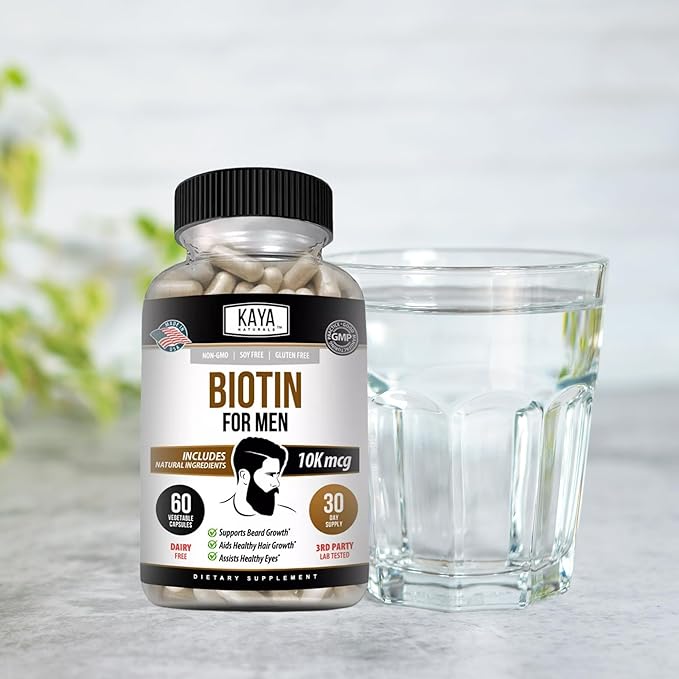 Kaya Naturals Men's Biotin Promotes Beard & Hair Growth Healthy Skin Metabolic Booster 60ct