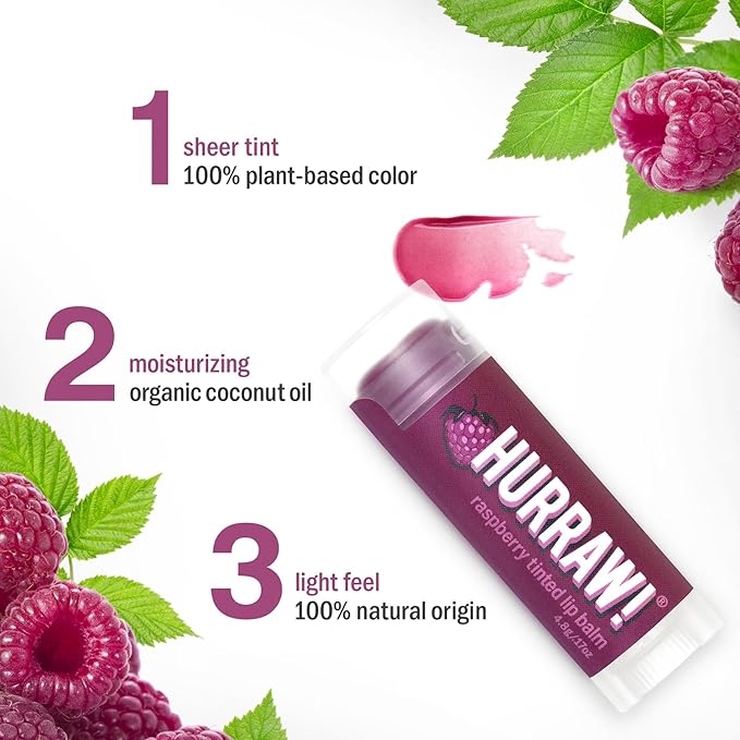 Hurraw! Raspberry Tinted Lip Balm, 2 Palm