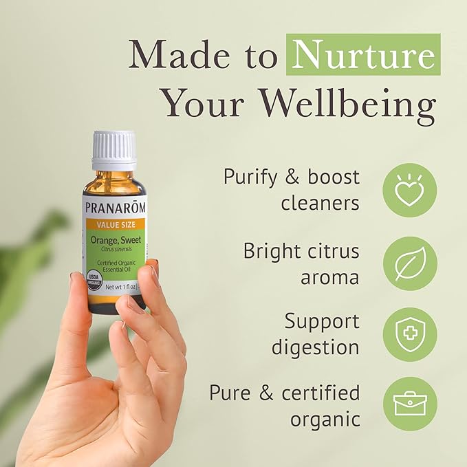 Pranarom USDA Certified Organic Sweet Orange Essential Oil (30ml), 100% Pure Undiluted Therapeutic Grade from Mexico for Aromatherapy, Diffuser, Citrus Scent, Soothing, DIY Cleaning