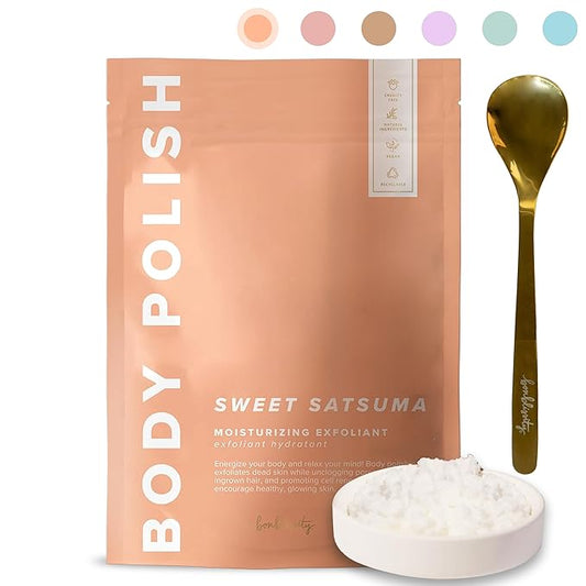 Body Polish, 8oz. - Sweet Satsuma Scented Body Scrub Exfoliator for Women, Exfoliating Sugar Scrub To Lotion Moisturizer, Gentle Exfoliant for Dry and Sensitive Skin, Handmade in USA