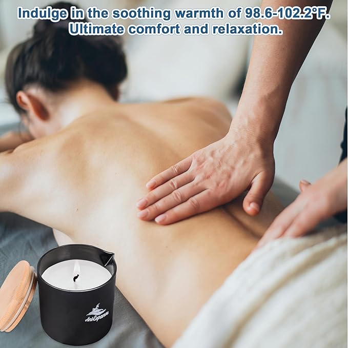 Soy Massage Oil Candle, 8.8OZ Low Temp Vanilla & Lavender Essential Oil in Frosted Black Glass, Moisturizing Body Massage Candle for Home & Spa