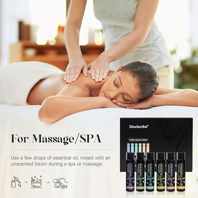Massage Oil Kit for Massage Therapy, Spa Relaxing Aromatherapy Body Oil Set - Natural Scents of Lavender, Eucalyptus, Sweet Almond, White Tea, Coconut & Jojoba Oil (6 Pack)