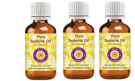 dève herbes Pure Sesame Oil (Sesamum indicum) Cold Pressed (Pack of three) 100ml X 3 (10 oz)