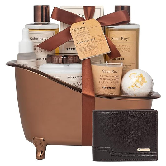 9Pcs Birthday Gifts Spa Kit for Men Cedar & Bergamot Scents Bath Gift Set and Shower Gift Bath and Body Gift Basket Set for Mans Gifts Bath Spa Kit Bath Spa Baskets, Home Spa Care Men Gift set