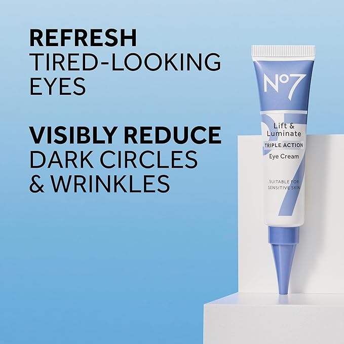 No7 Lift & Luminate Triple Action Eye Cream - Anti-Aging Under Eye Cream for Dark Circles, Puffiness & Wrinkles - Formulated with Vitamin C to Brighten and Refresh Tired Eyes (0.5 Fl Oz)