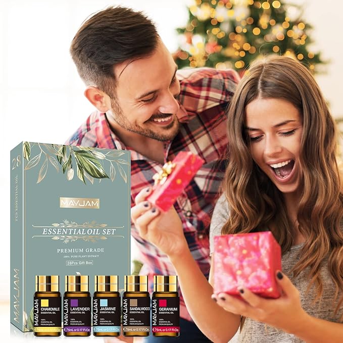 Top 28 Essential Oil Set for Diffuser Massage, 24x5ml Essential Oil Singles, 4x10ml Essential Oil Blends for Home Office Yoga