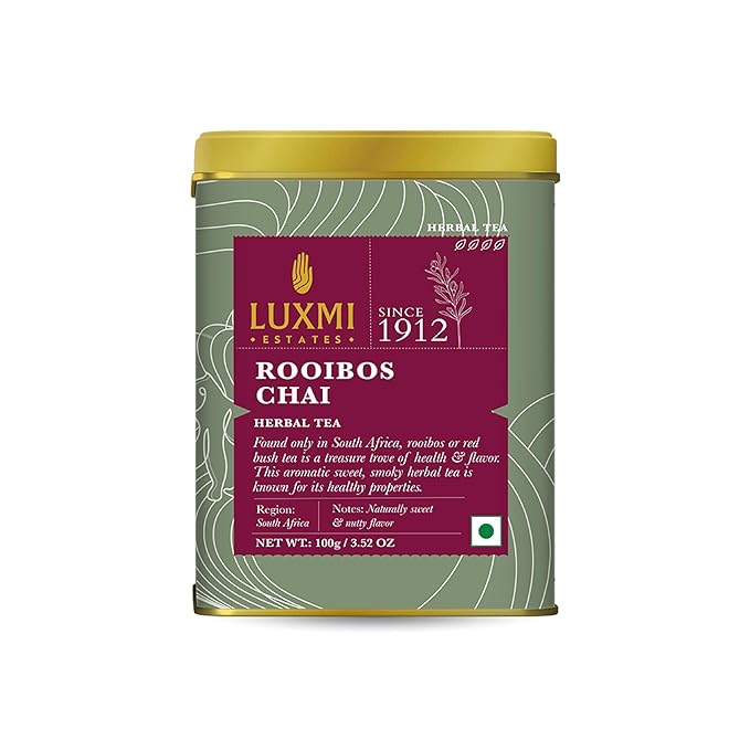 Luxmi Estates - Rooibos Chai - Organic Rooibos Tea with Spices - Loose Leaf - 100g (50 Cups), Limited Fall Tea with Cinnamon, Cardamom and Clove, Perfect for Relaxation